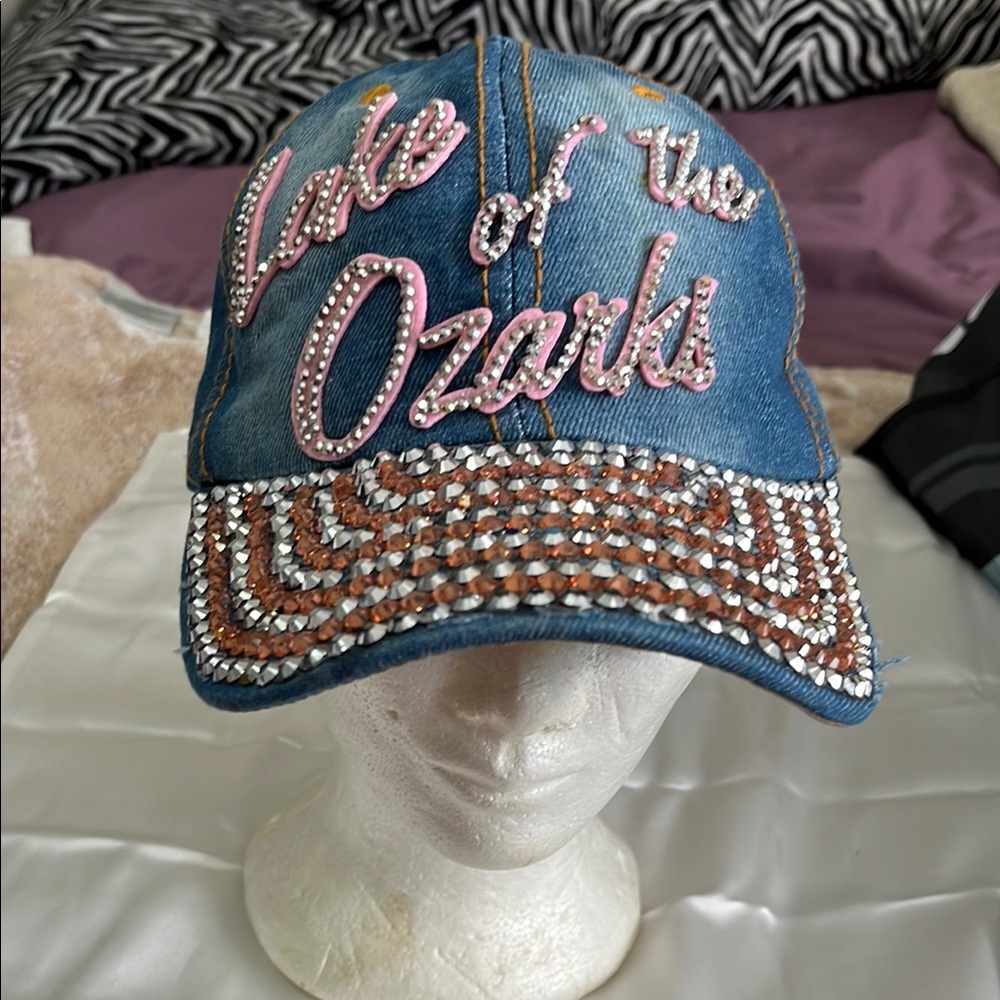 Blue and Pink Rhinestone Embellished Hat